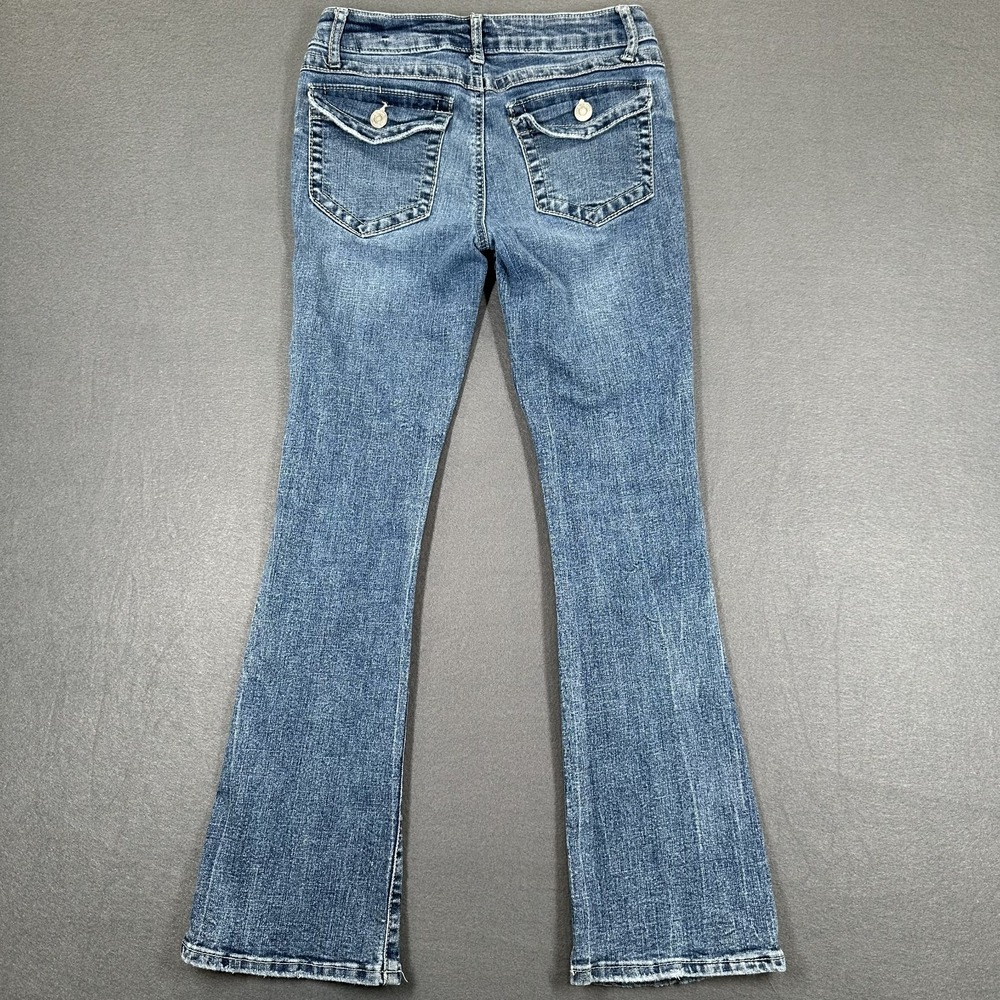 RSQ Jeans Girls 12 Blue Denim Flared Leg Stretch Distressed‎ Y2K Grunge - Picture 2 of 12